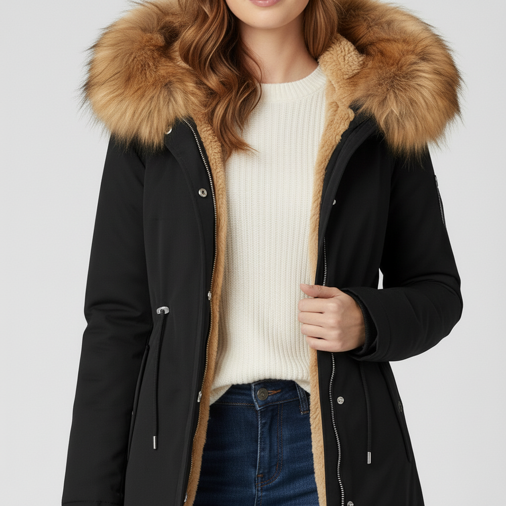 Kurtka Damska Zimowa Parka Długa z Kapturem