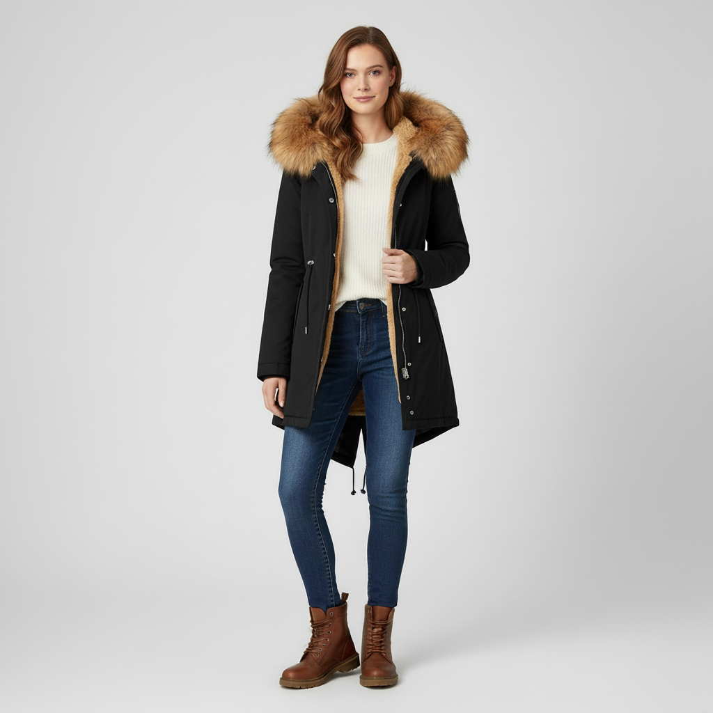 Kurtka Damska Zimowa Parka Długa z Kapturem