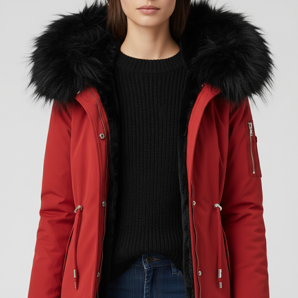 Kurtka Damska Zimowa Parka Długa z Kapturem