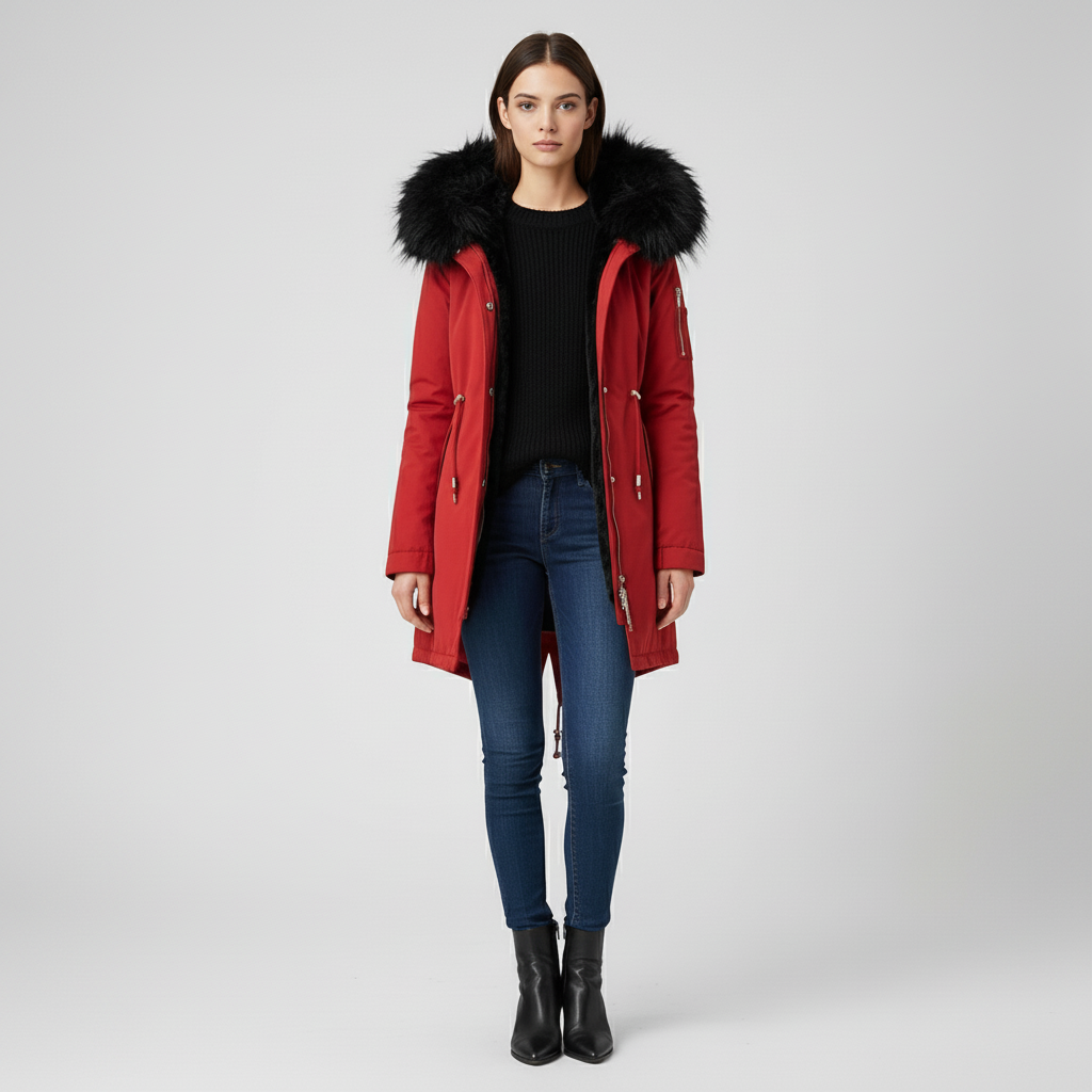 Kurtka Damska Zimowa Parka Długa z Kapturem
