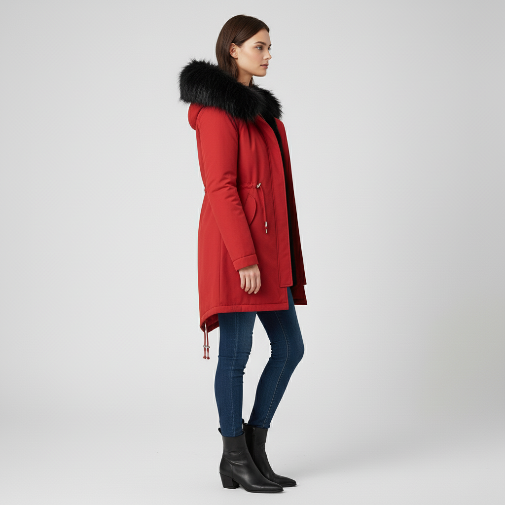 Kurtka Damska Zimowa Parka Długa z Kapturem