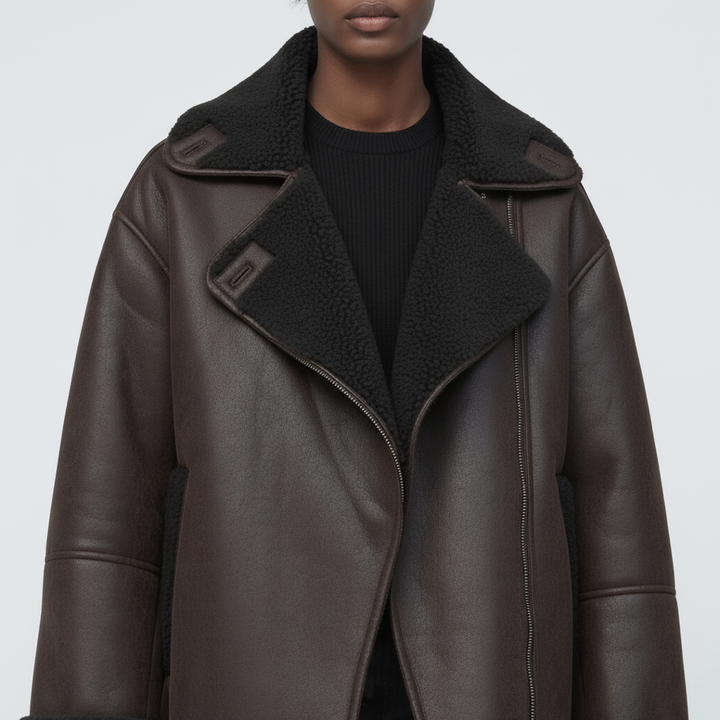 Kurtka Damska Zimowa Pilotka Oversize z Szerokim Kołnierzem