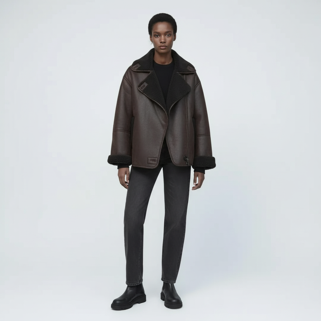 Kurtka Damska Zimowa Pilotka Oversize z Szerokim Kołnierzem