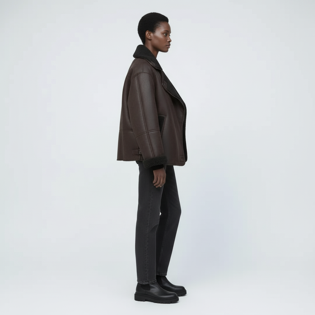 Kurtka Damska Zimowa Pilotka Oversize z Szerokim Kołnierzem