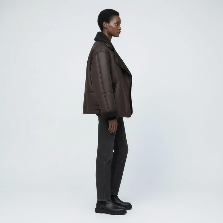 Kurtka Damska Zimowa Pilotka Oversize z Szerokim Kołnierzem