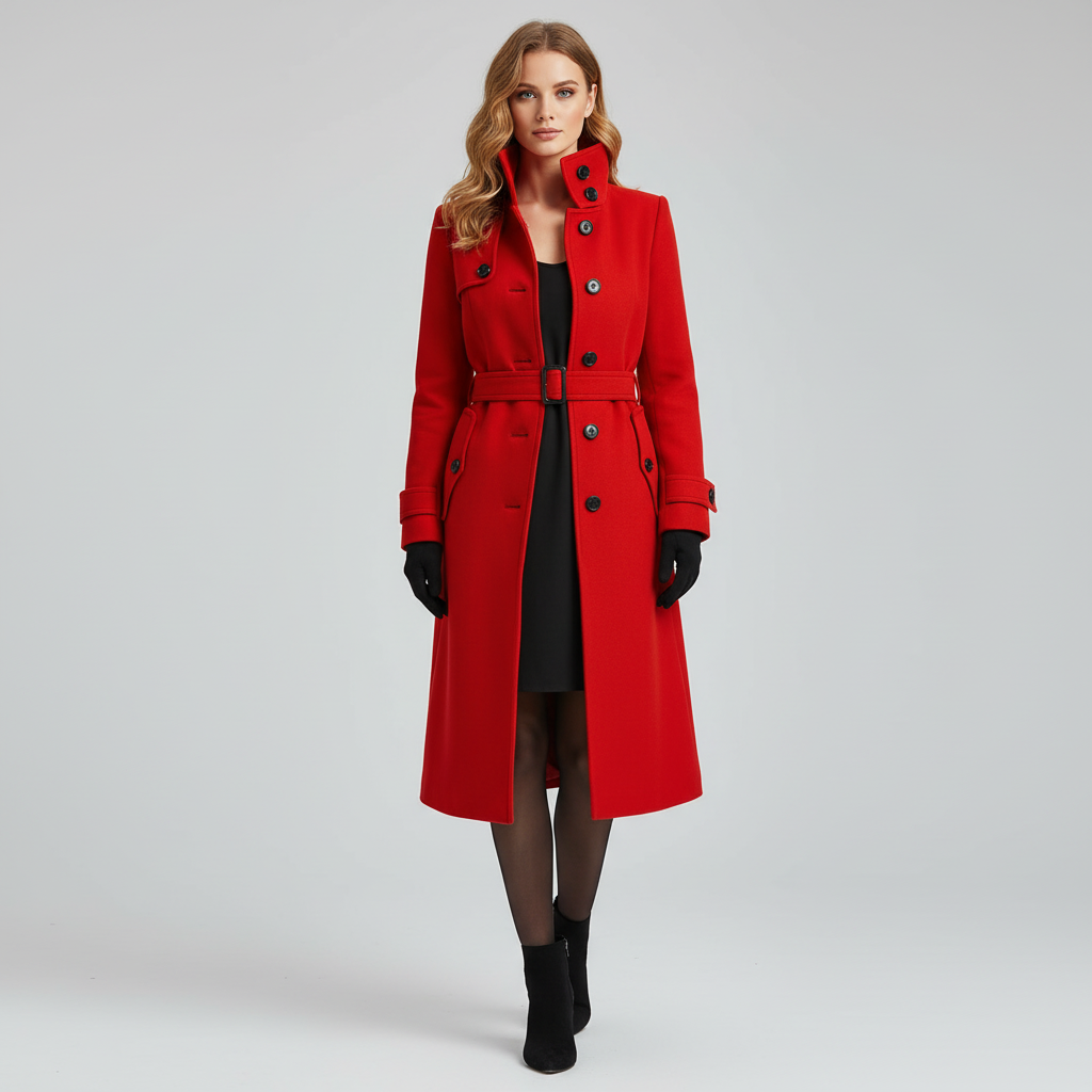 Damski Płaszcz Zimowy z Paskiem – Elegancka Linia Przejściowa