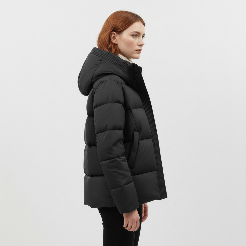 Damska Pikowana Kurtka z Kapturem i Paskiem