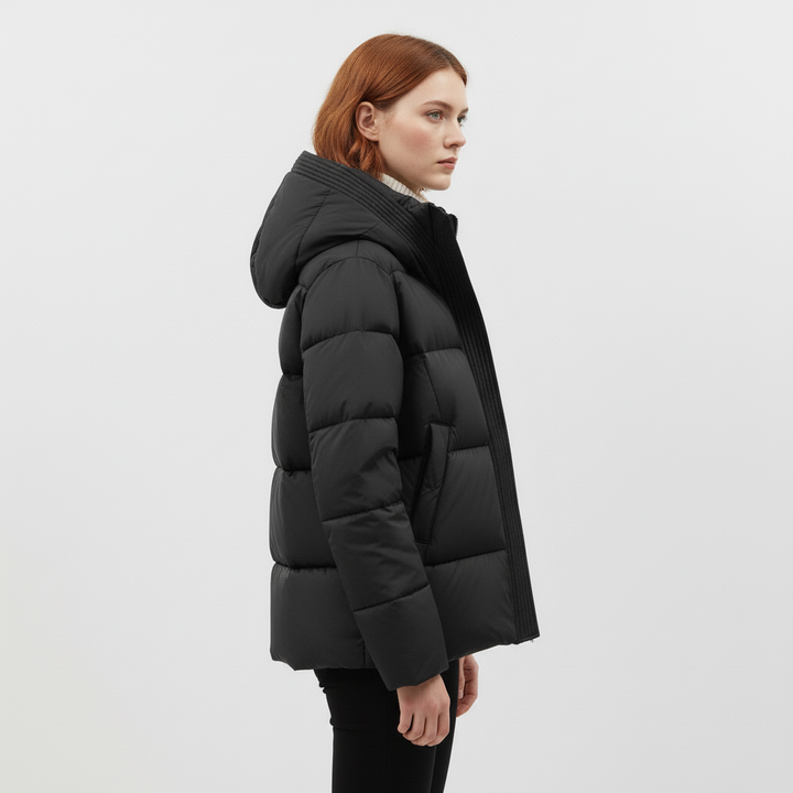 Damska Pikowana Kurtka z Kapturem i Paskiem