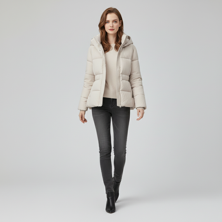 Damska Pikowana Kurtka z Kapturem i Paskiem