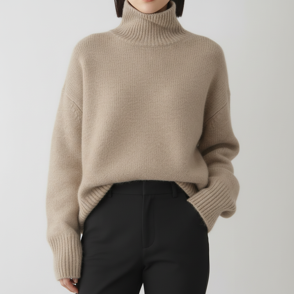 Sweter Damski z Golfem w Luźnym Kroju