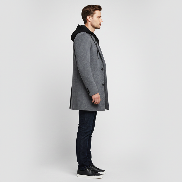 Płaszcz męski z kapturem i kołnierzem