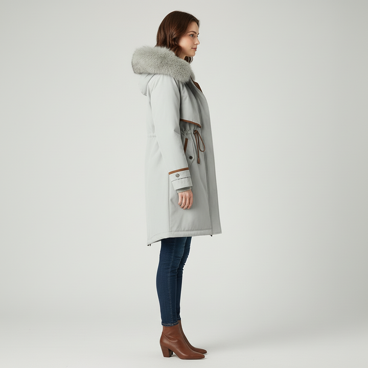 Damski Płaszcz Zimowy Z Futrzanym Kapturem