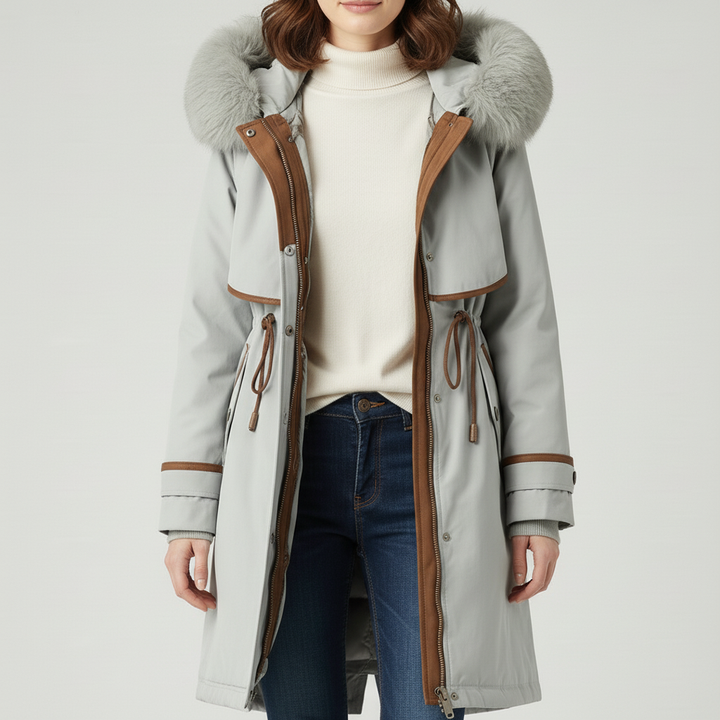 Damski Płaszcz Zimowy Z Futrzanym Kapturem