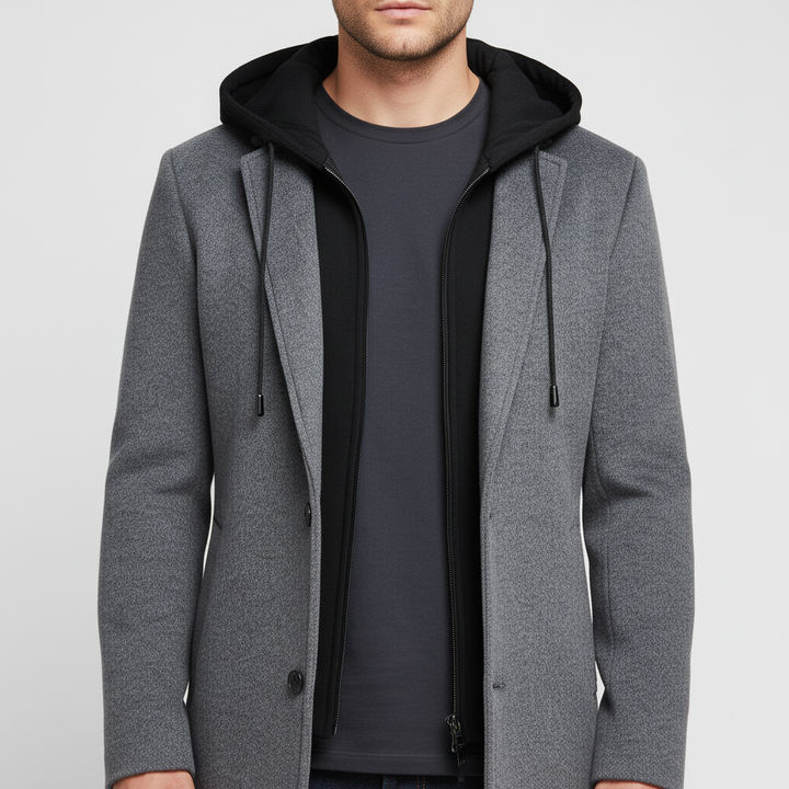 Płaszcz męski z kapturem i kołnierzem