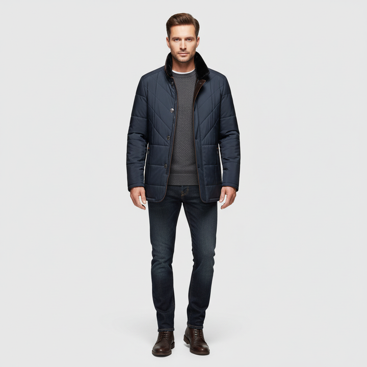 Męska Kurtka Z Kołnierzem Stójką Na Futrze