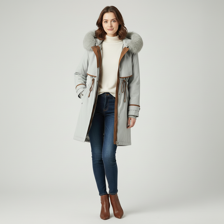 Damski Płaszcz Zimowy Z Futrzanym Kapturem