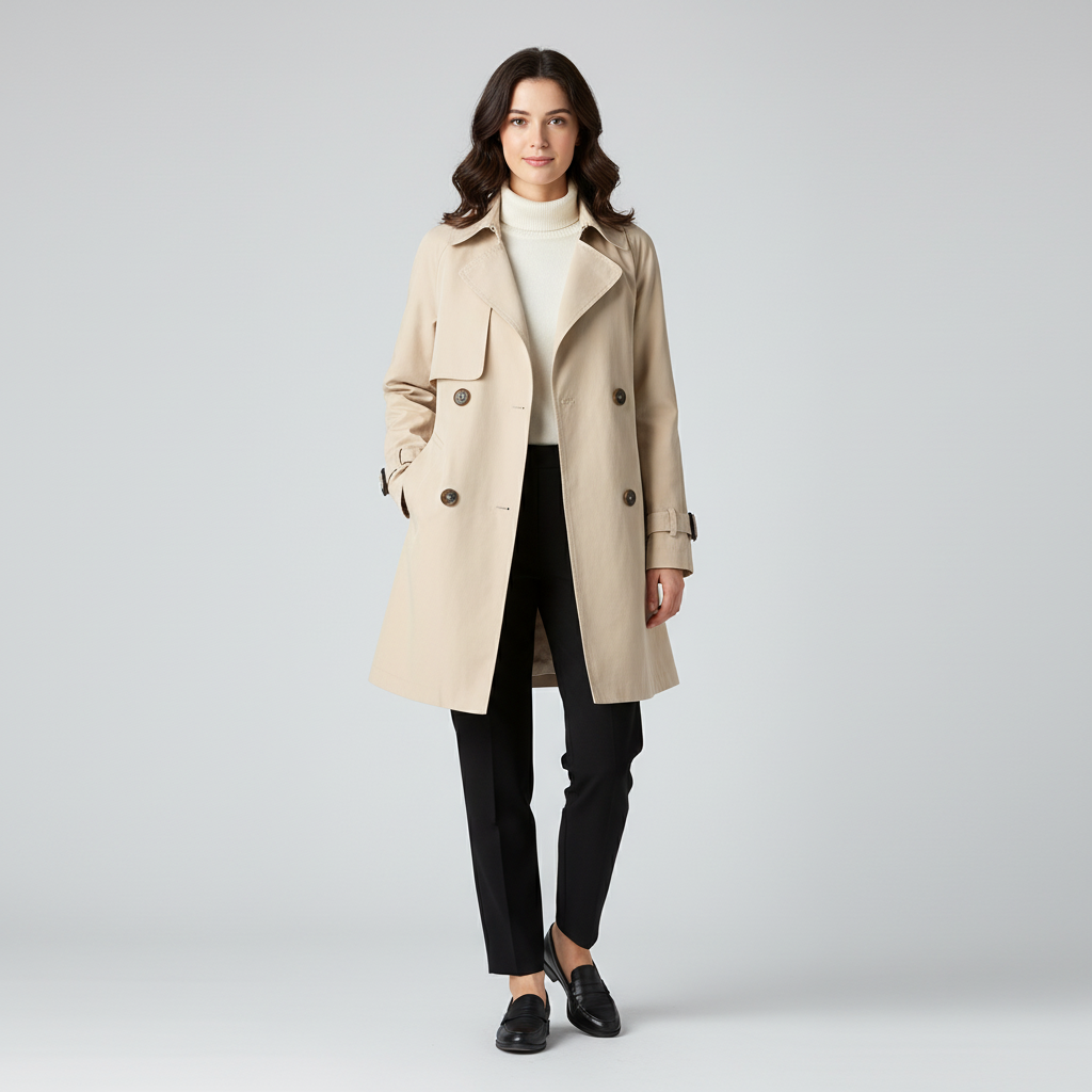 Damski Trencz Z Kołnierzem Revers