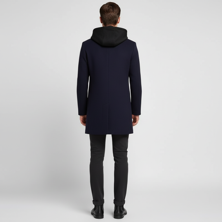 Płaszcz męski z kapturem i kołnierzem