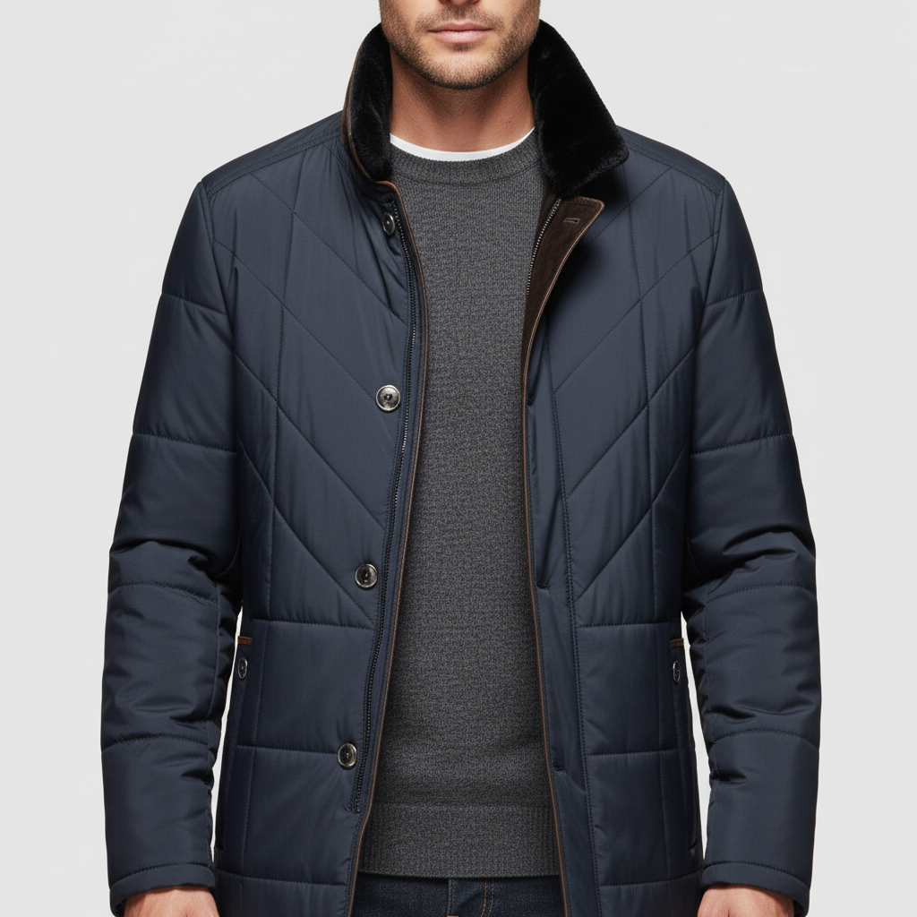 Męska Kurtka Z Kołnierzem Stójką Na Futrze