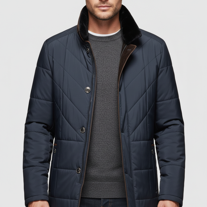 Męska Kurtka Z Kołnierzem Stójką Na Futrze