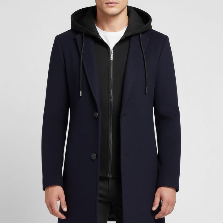 Płaszcz męski z kapturem i kołnierzem