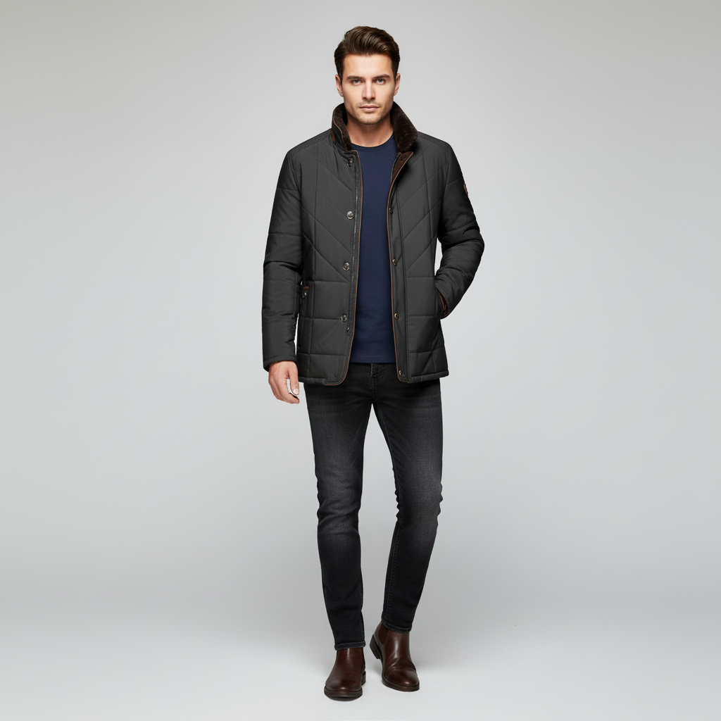 Męska Kurtka Z Kołnierzem Stójką Na Futrze