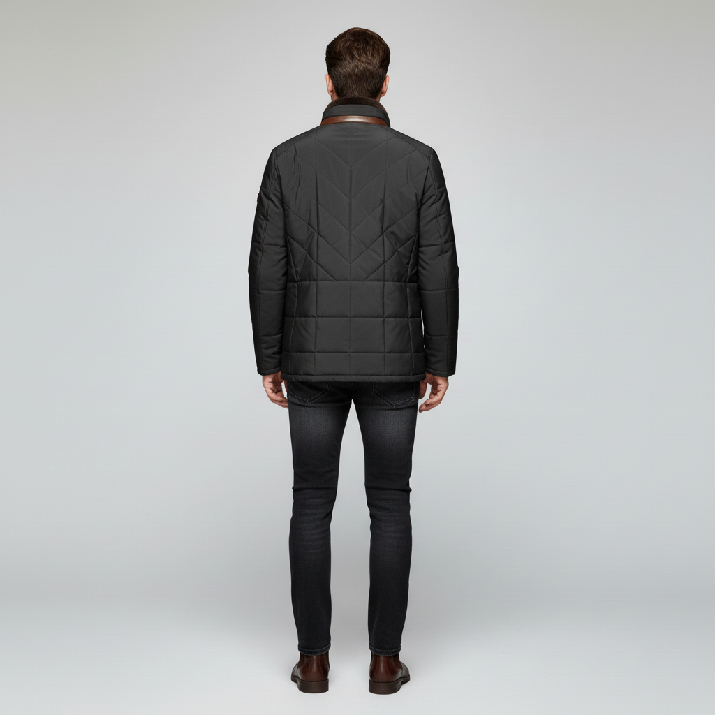 Męska Kurtka Z Kołnierzem Stójką Na Futrze