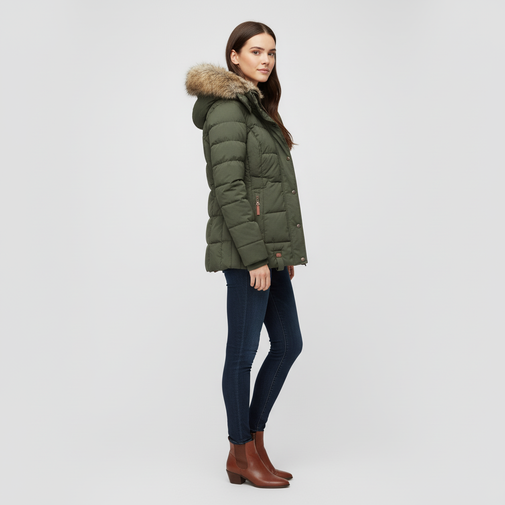 Damska Kurtka Zimowa Z Kapturem Na Zamek