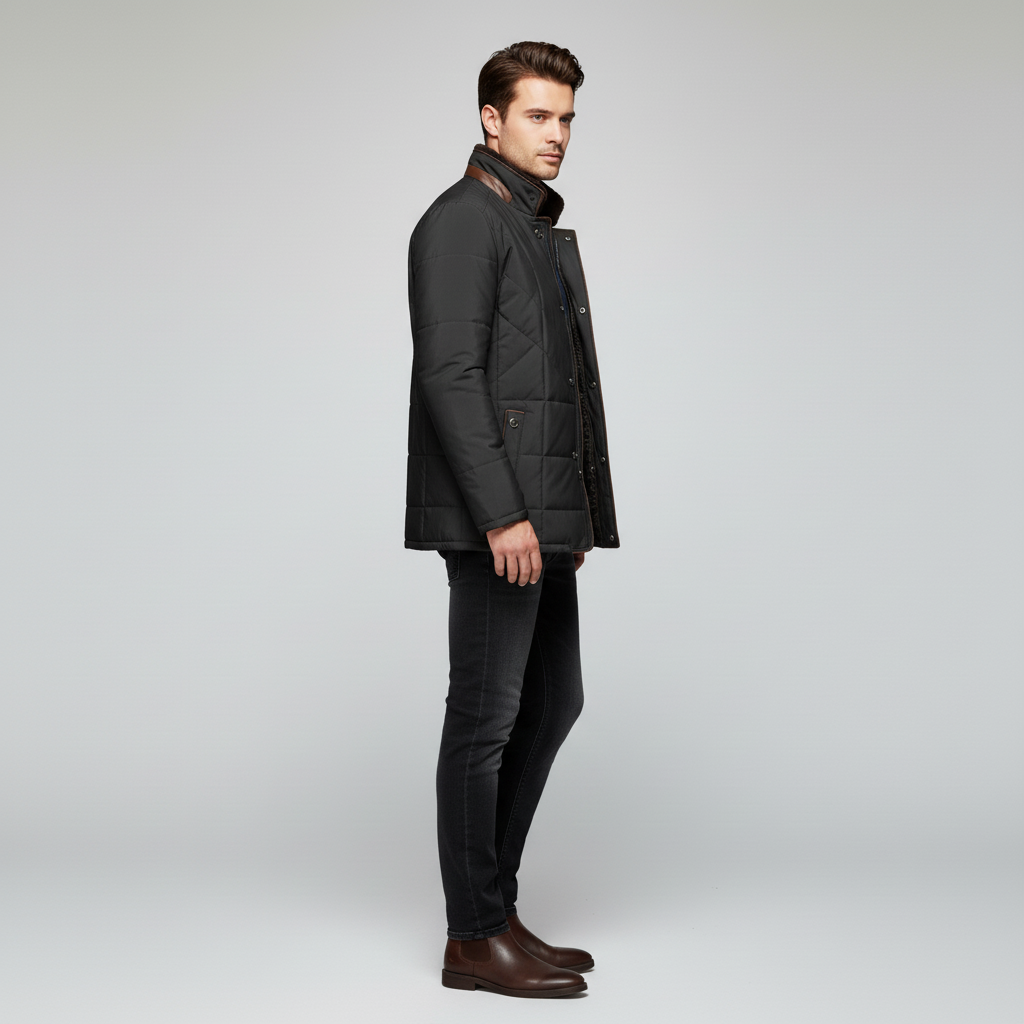Męska Kurtka Z Kołnierzem Stójką Na Futrze