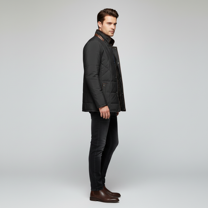 Męska Kurtka Z Kołnierzem Stójką Na Futrze