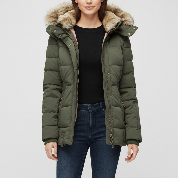 Damska Kurtka Zimowa Z Kapturem Na Zamek