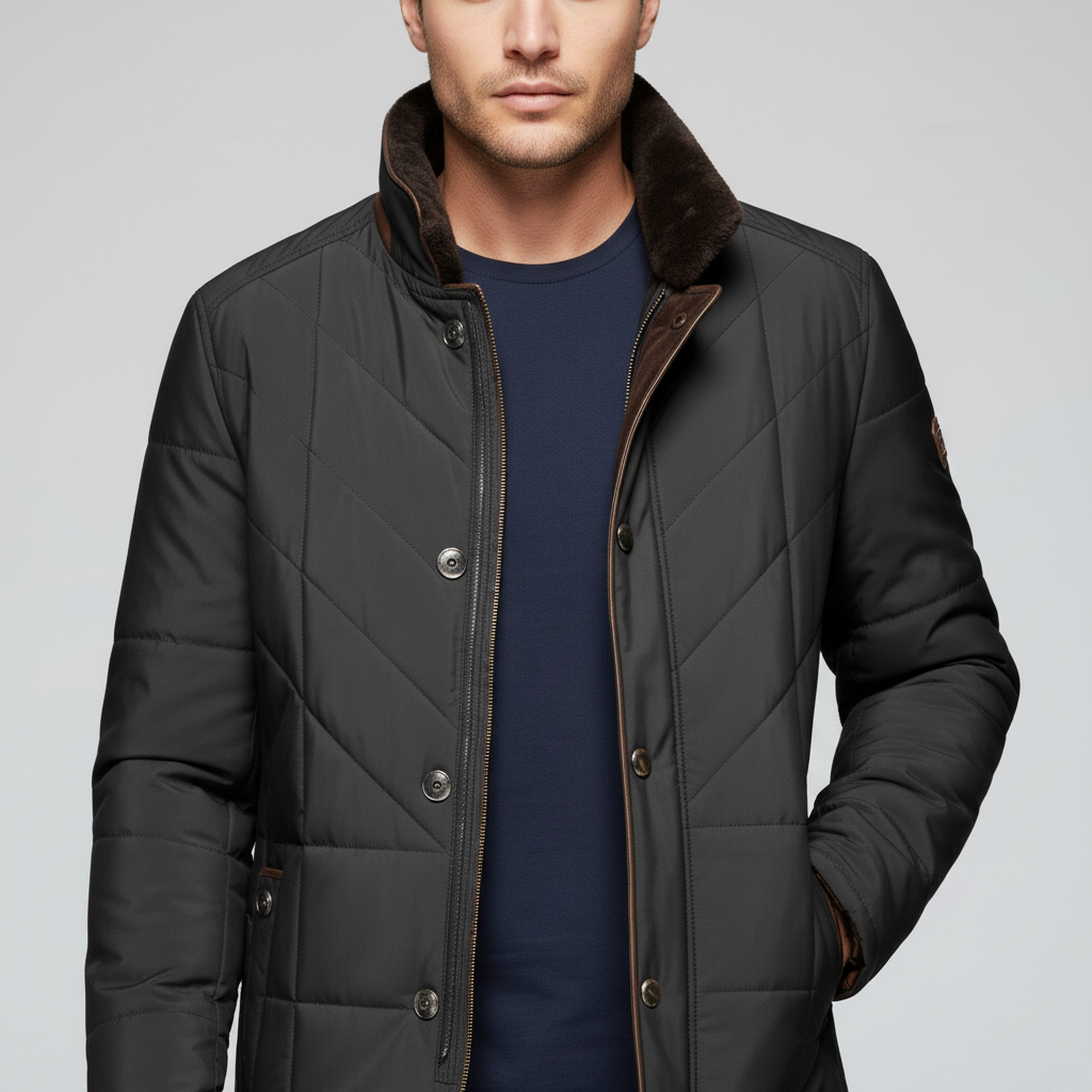 Męska Kurtka Z Kołnierzem Stójką Na Futrze