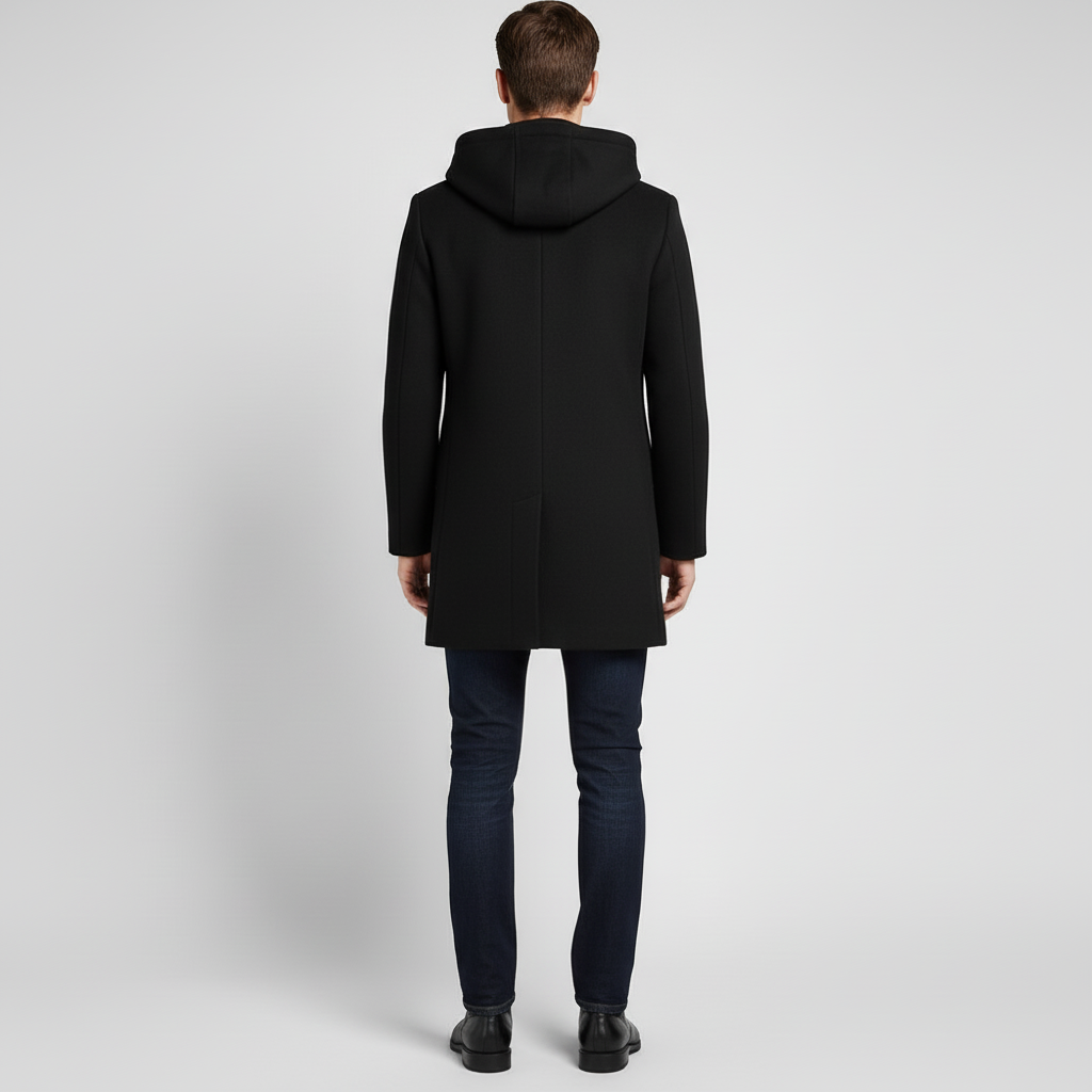 Płaszcz męski z kapturem i kołnierzem