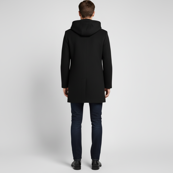 Płaszcz męski z kapturem i kołnierzem