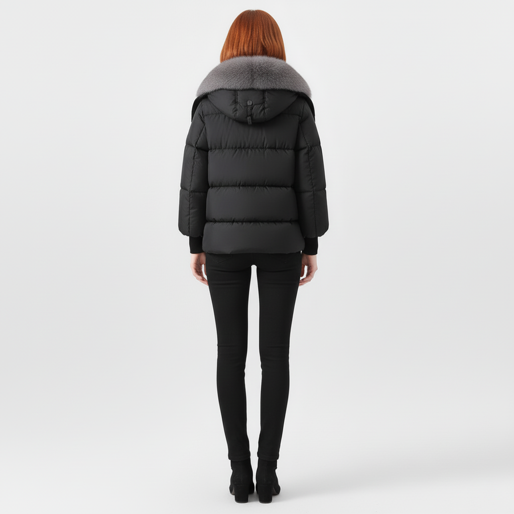 Damska Długa Kurtka Puchowa Z Futrzanym Kołnierzem