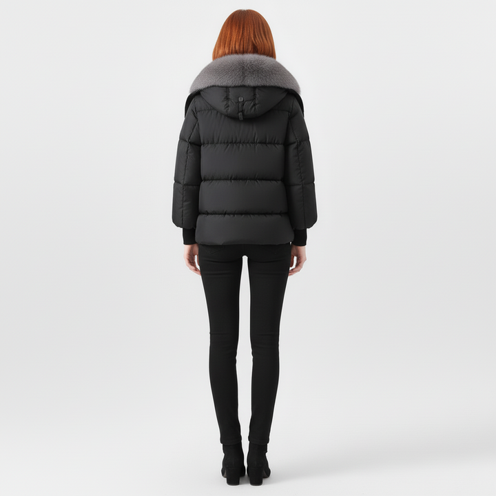 Damska Długa Kurtka Puchowa Z Futrzanym Kołnierzem