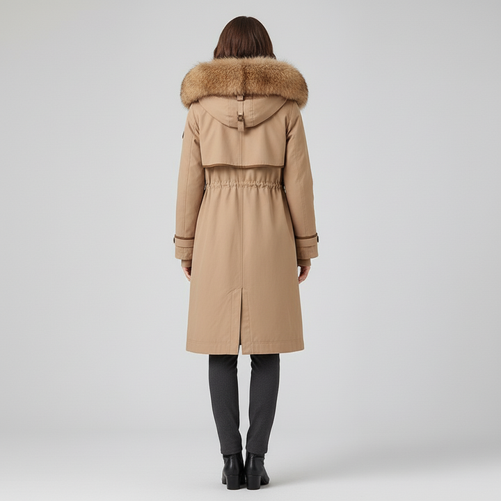 Damski Płaszcz Zimowy Z Futrzanym Kapturem