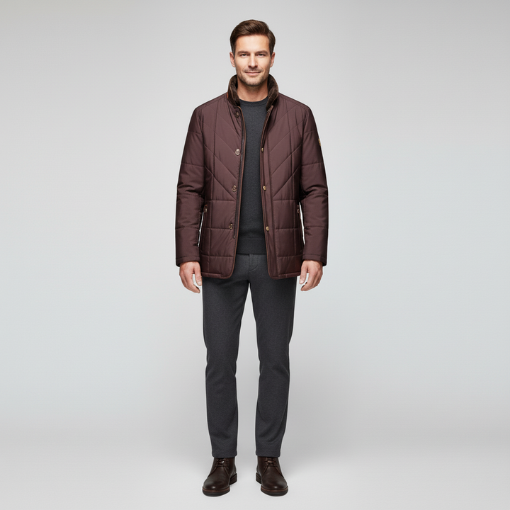 Męska Kurtka Z Kołnierzem Stójką Na Futrze