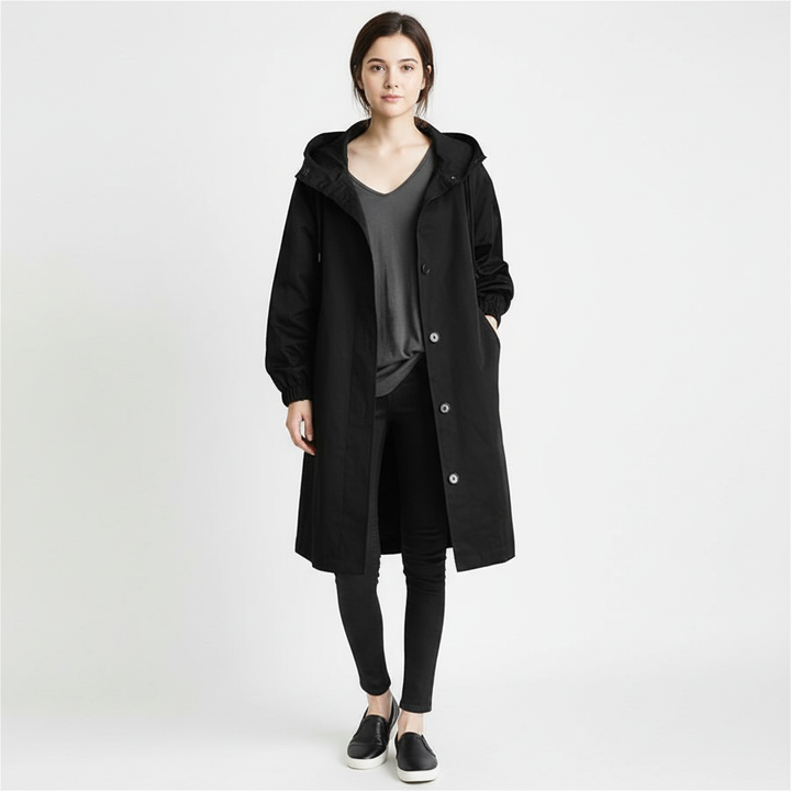 Trencz Damski z Kapturem w Klasycznej Formie