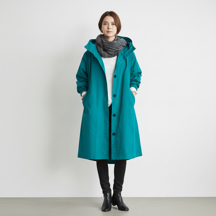 Trencz Damski z Kapturem w Klasycznej Formie