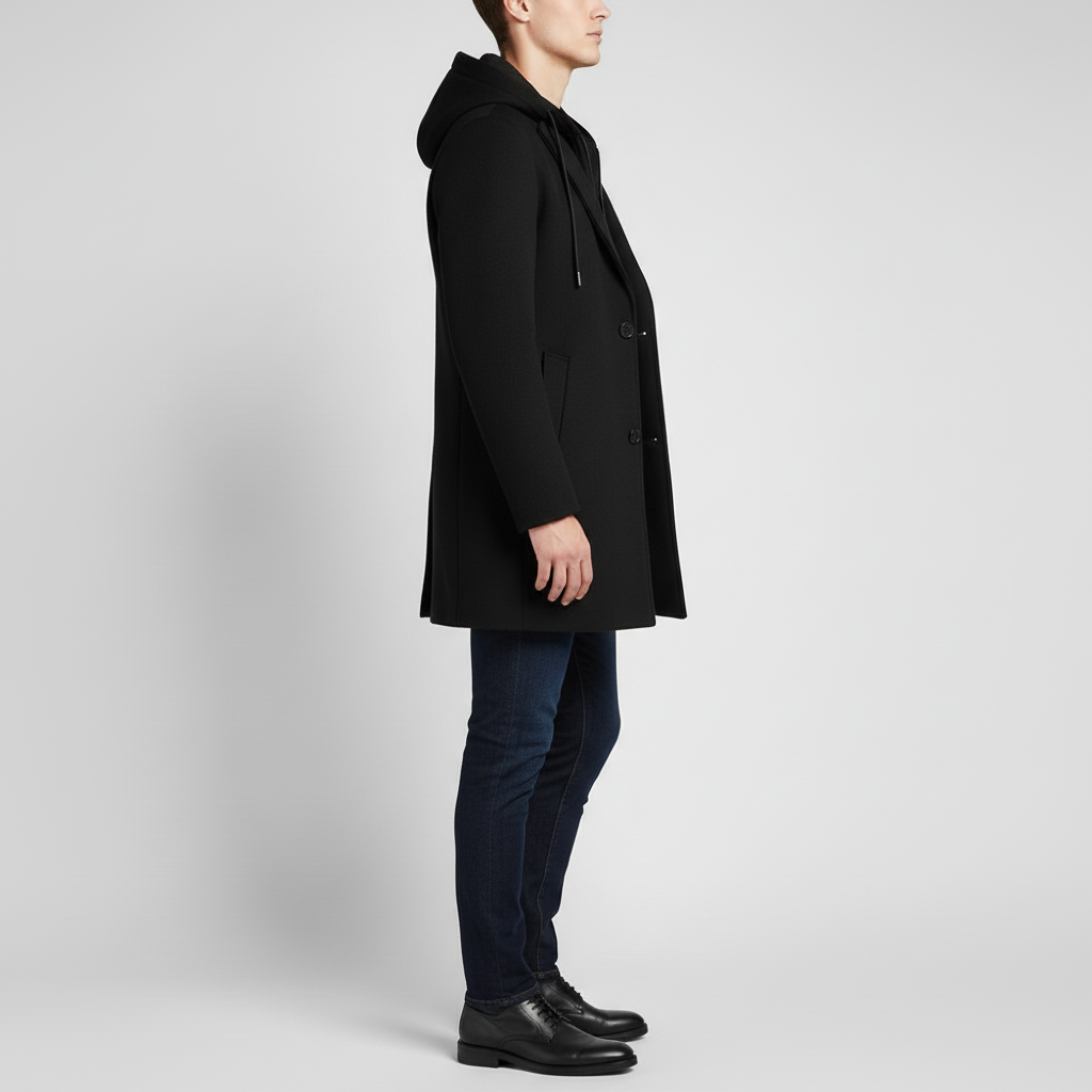 Płaszcz męski z kapturem i kołnierzem