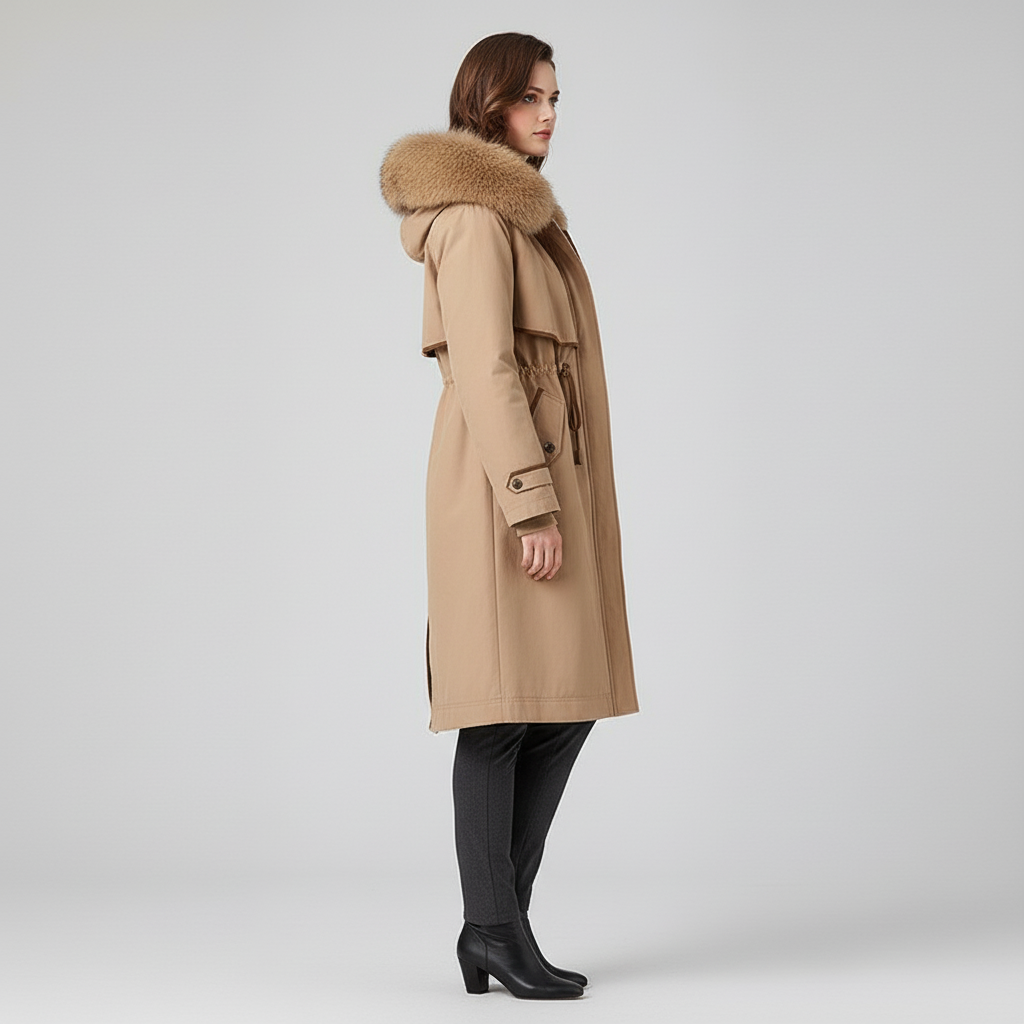 Damski Płaszcz Zimowy Z Futrzanym Kapturem
