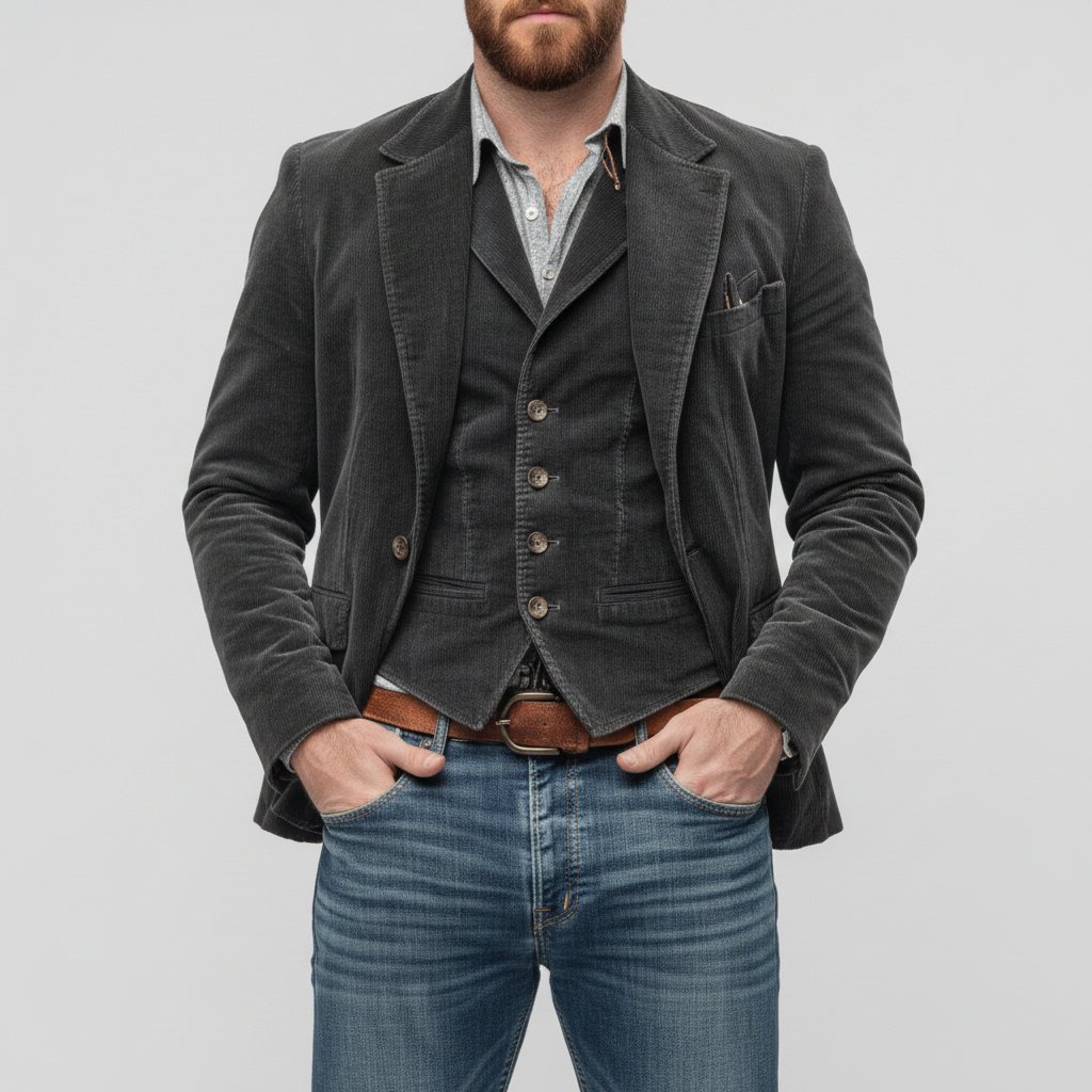 Blazer Męski z Kamizelką w Stylu Vintage