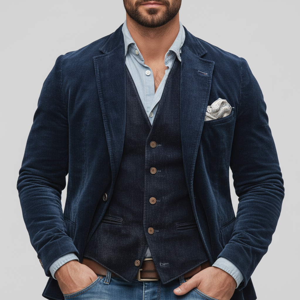 Blazer Męski z Kamizelką w Stylu Vintage