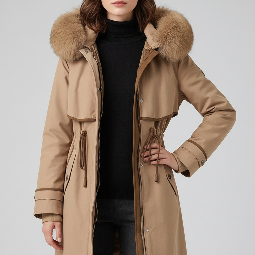 Damski Płaszcz Zimowy Z Futrzanym Kapturem