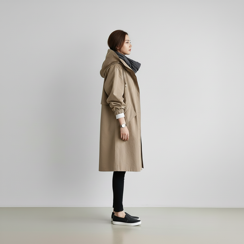 Trencz Damski z Kapturem w Klasycznej Formie