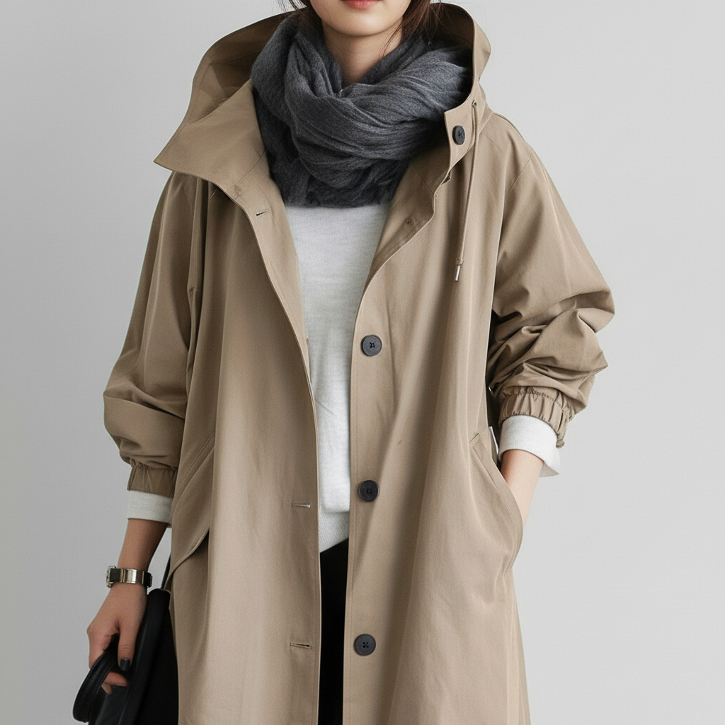 Trencz Damski z Kapturem w Klasycznej Formie