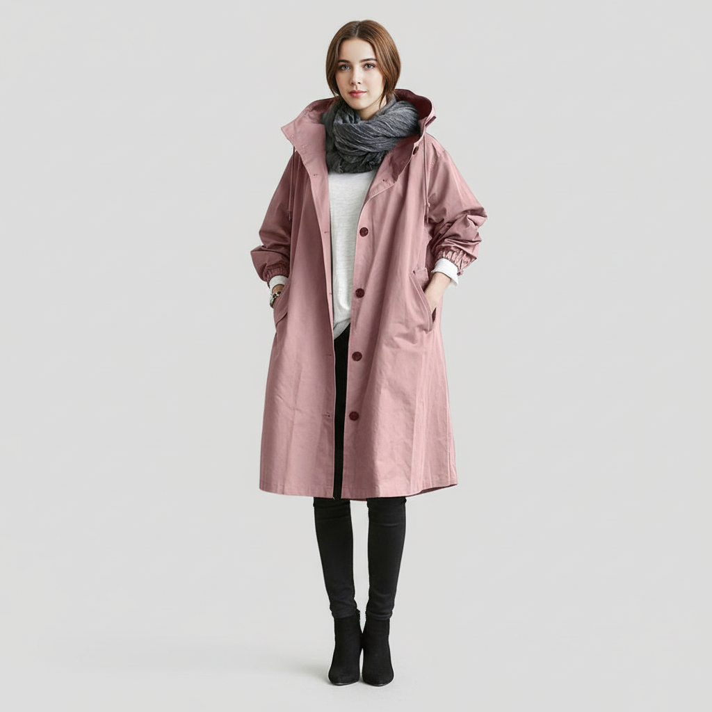 Trencz Damski z Kapturem w Klasycznej Formie