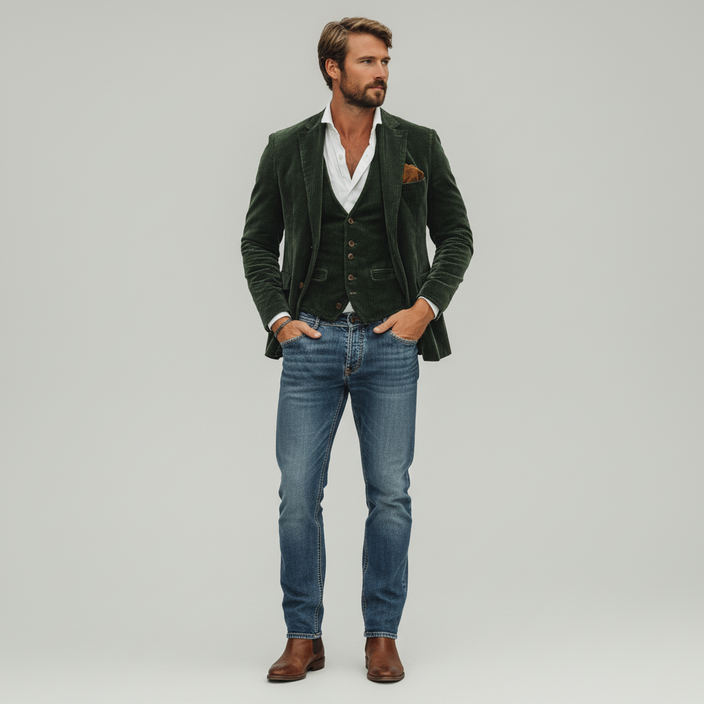 Blazer Męski z Kamizelką w Stylu Vintage