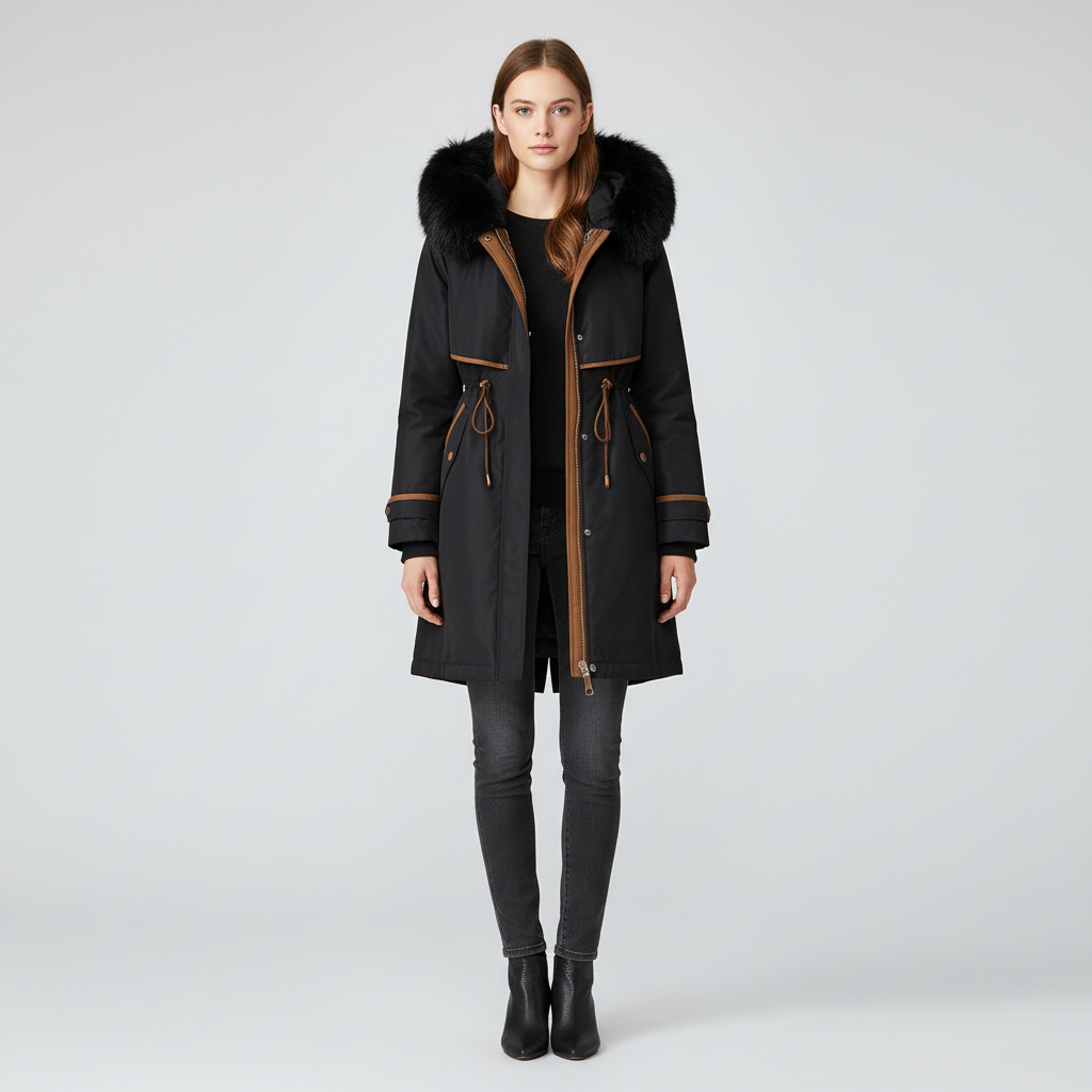 Damski Płaszcz Zimowy Z Futrzanym Kapturem